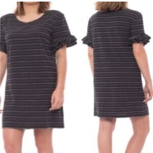 Tabitha Webb Black White Ruffle Short Sleeve Striped Mini Cotton Dress Medium